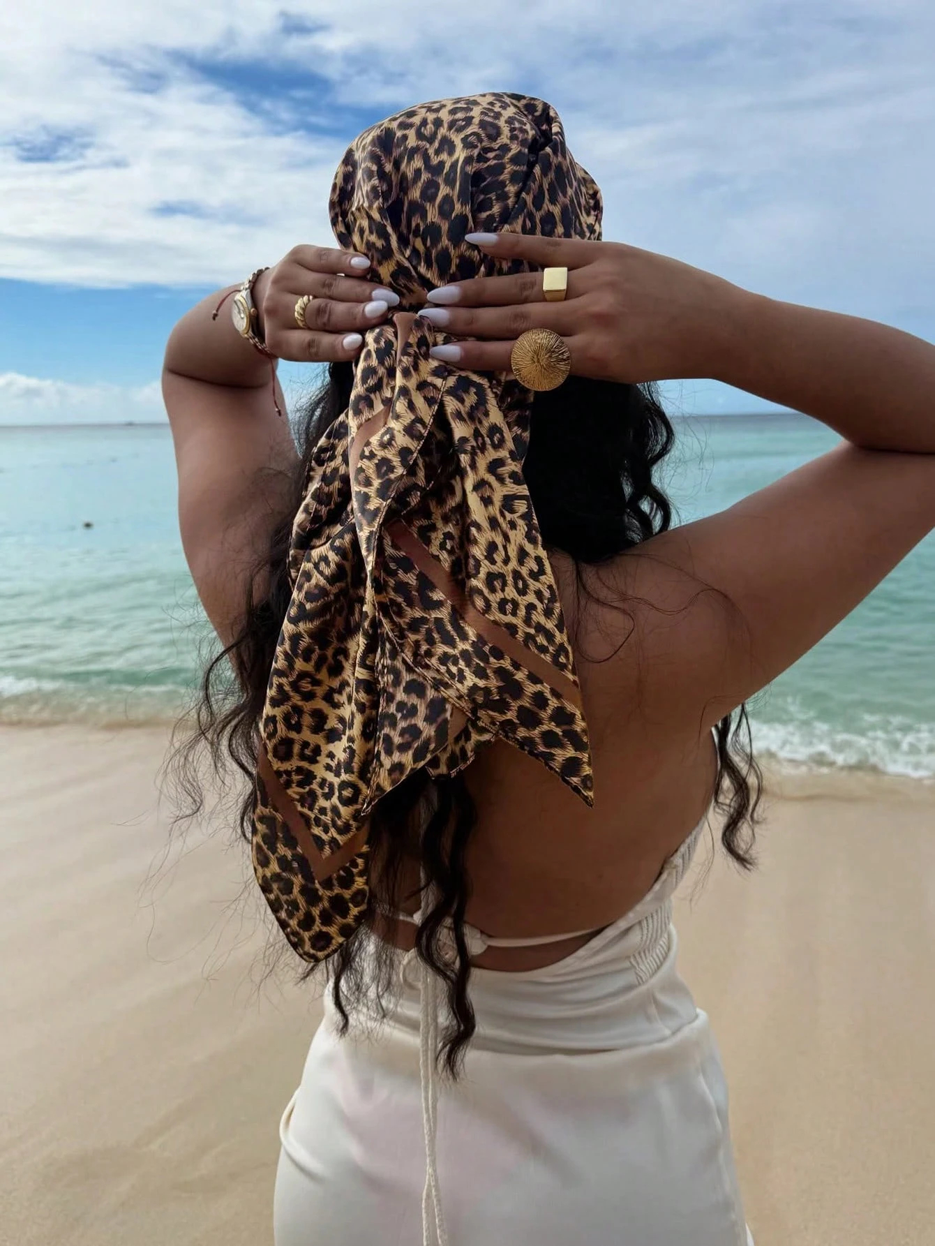 Silk Neck Scarf - 90cm Leopard Print Neckerchief Hijab Scarf