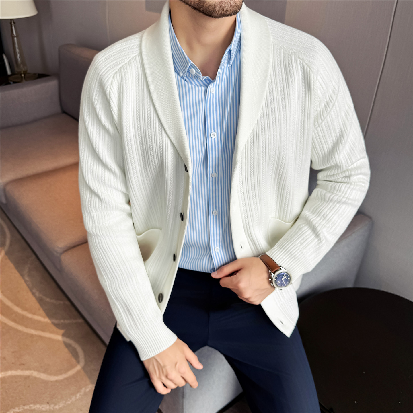 Men's Shawl Collar Knit Cardig - Muffler Men Wool reseña y precio