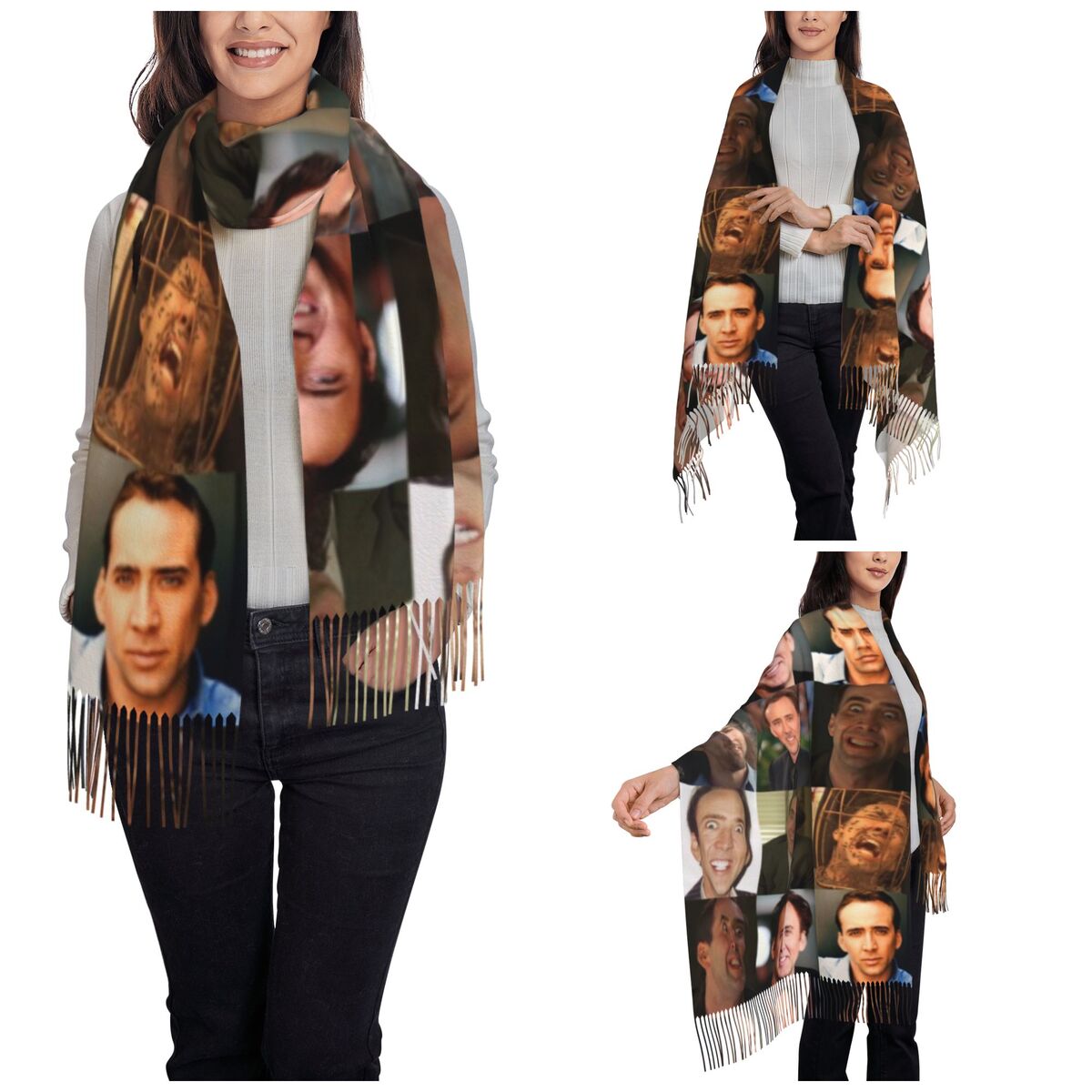 Nicolas Cage Funny Face Meme S - Pashmina Wrap Large reseña y precio