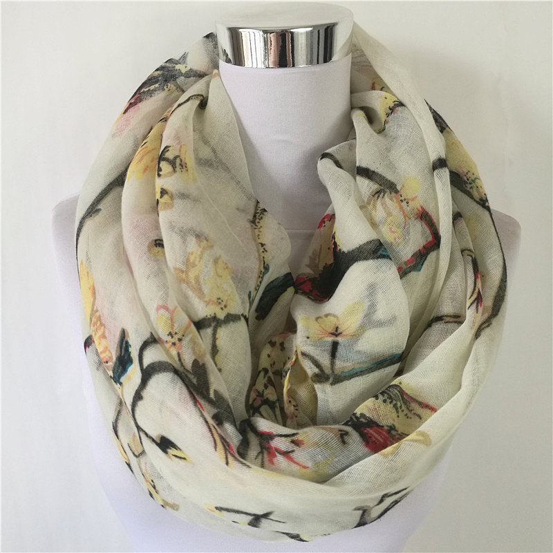 New Magpie Bird print Viscose  - Infinity Scarf Knit reseña y precio