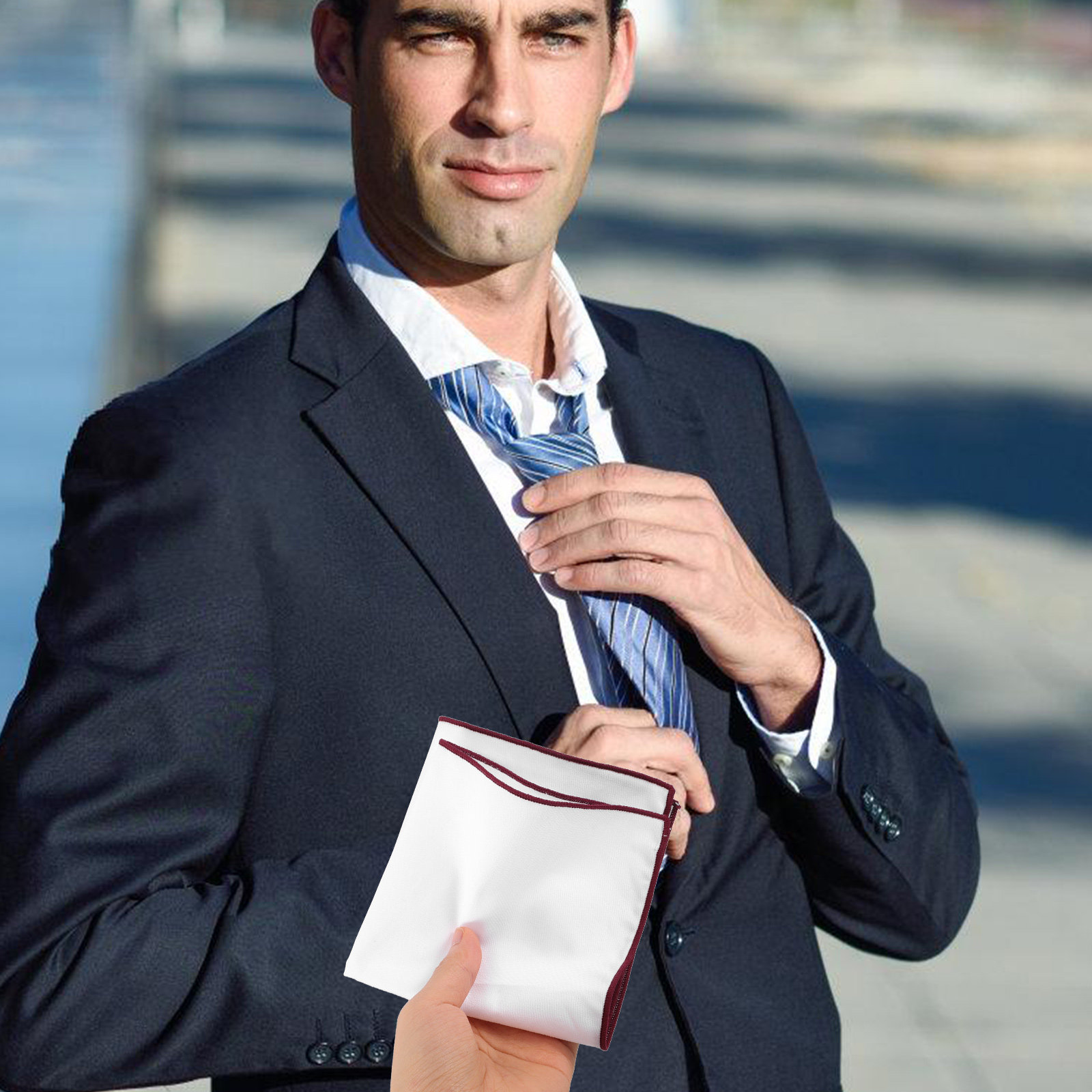 2Pcs Men White Pocket Squares  - Handkerchief Cotton Men reseña y precio