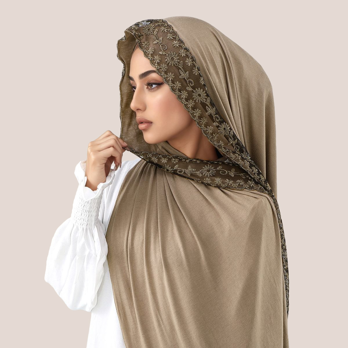 Lace Embroidery Cotton Jersey  - Head Wrap Turban reseña y precio