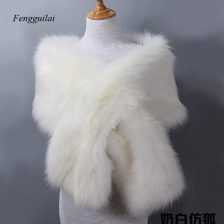 Women's White Faux Fur Shawl B - Stole Wedding Shawl reseña y precio
