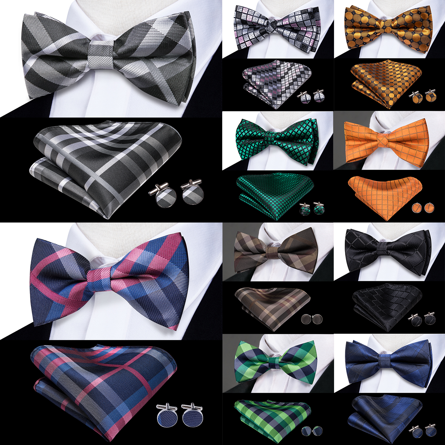 Hi-Tie Grey Plaid Jacquard Pre - Bow Tie Pre Tied reseña y precio