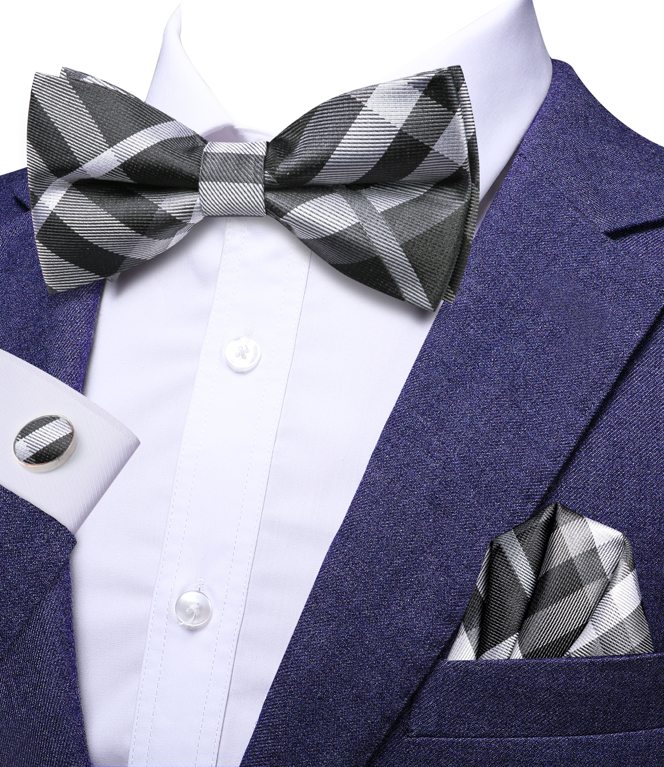 Hi-Tie Grey Plaid Jacquard Pre - Bow Tie Pre Tied reseña y precio
