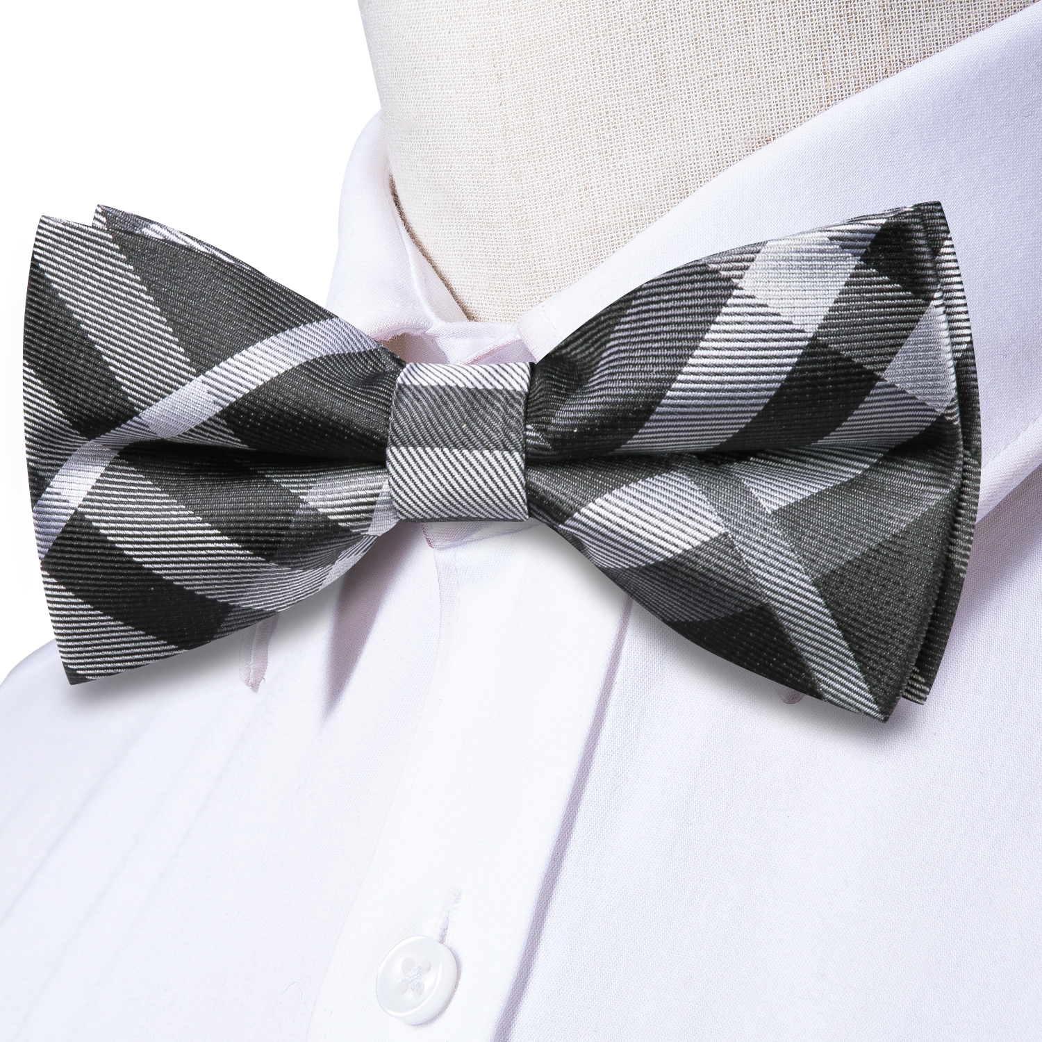 Hi-Tie Grey Plaid Jacquard Pre - Bow Tie Pre Tied reseña y precio