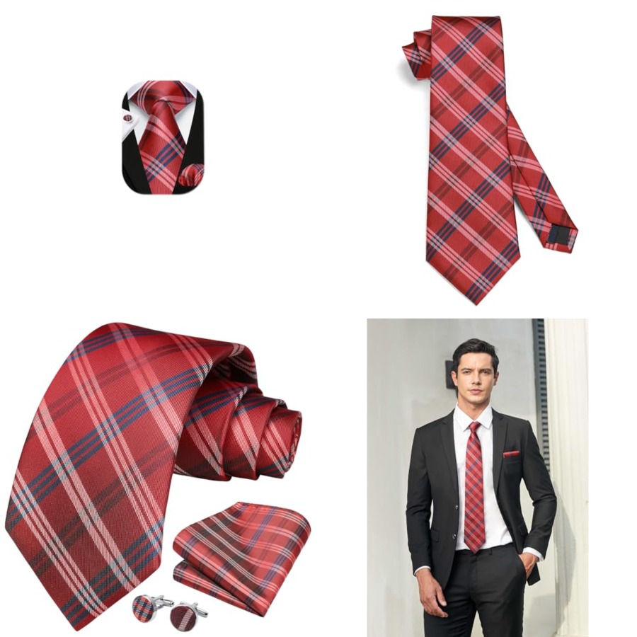 Mens Ties Set Stripe Plaid Tie - Pocket Square Set reseña y precio