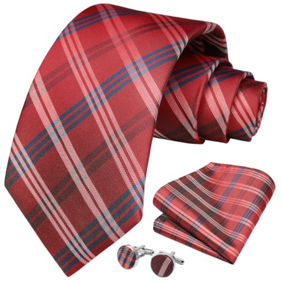 Mens Ties Set Stripe Plaid Tie - Pocket Square Set reseña y precio
