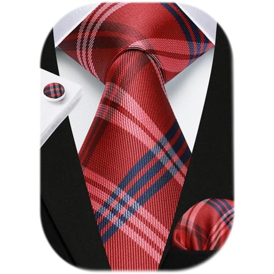 Mens Ties Set Stripe Plaid Tie - Pocket Square Set reseña y precio