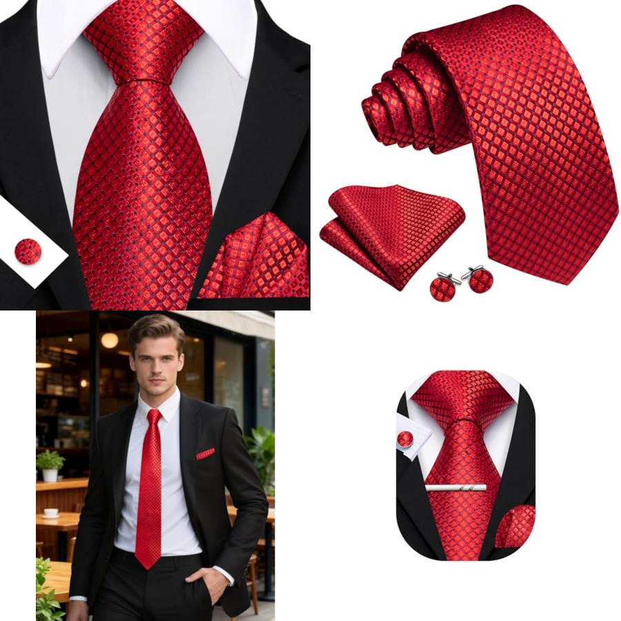 Men Plaid/Striped Ties Set Sil - Pocket Square Set reseña y precio