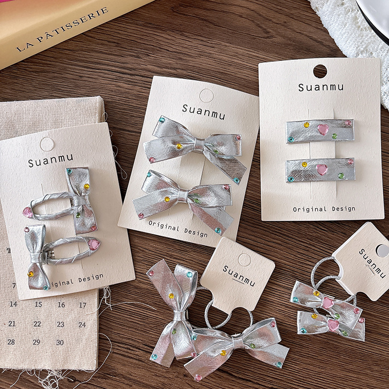 2pcs Diamond Bow Children's Ha - Tie Clip Silver reseña y precio