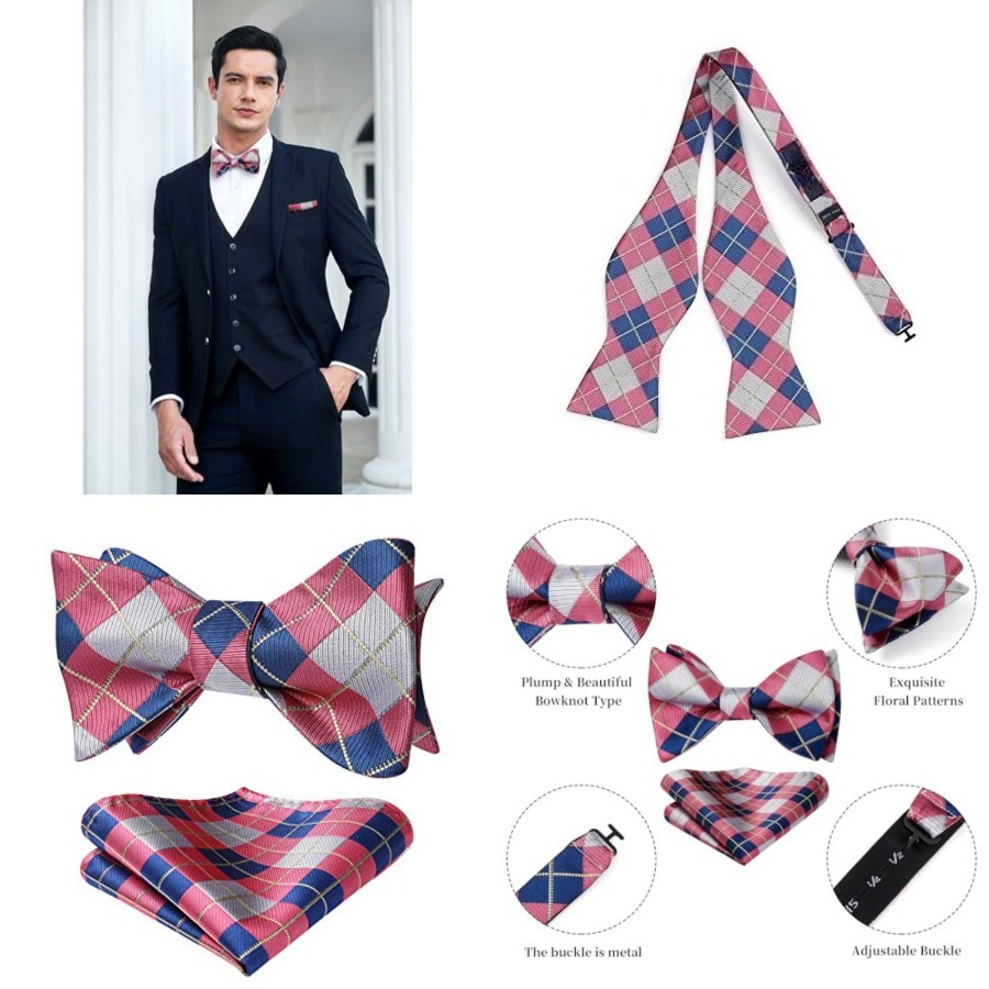 Bow Ties for Men Check Plaid S - Pocket Square Set reseña y precio