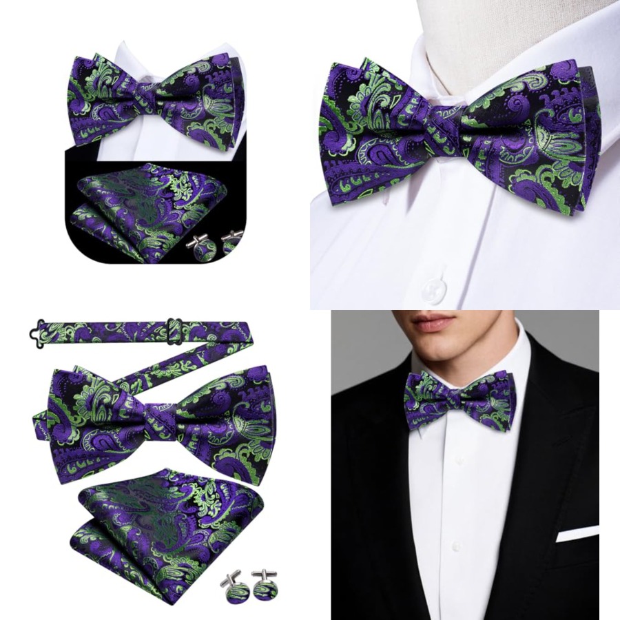 Mens Paisley Striped Bowtie Se - Pocket Square Set reseña y precio