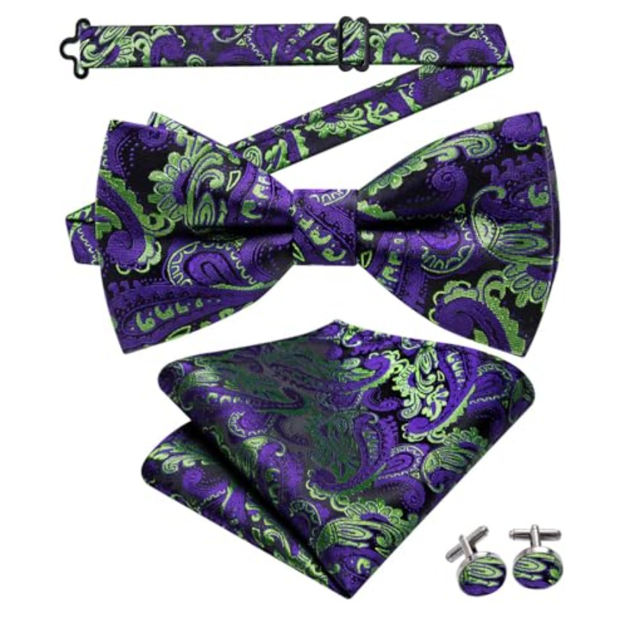 Mens Paisley Striped Bowtie Se - Pocket Square Set reseña y precio