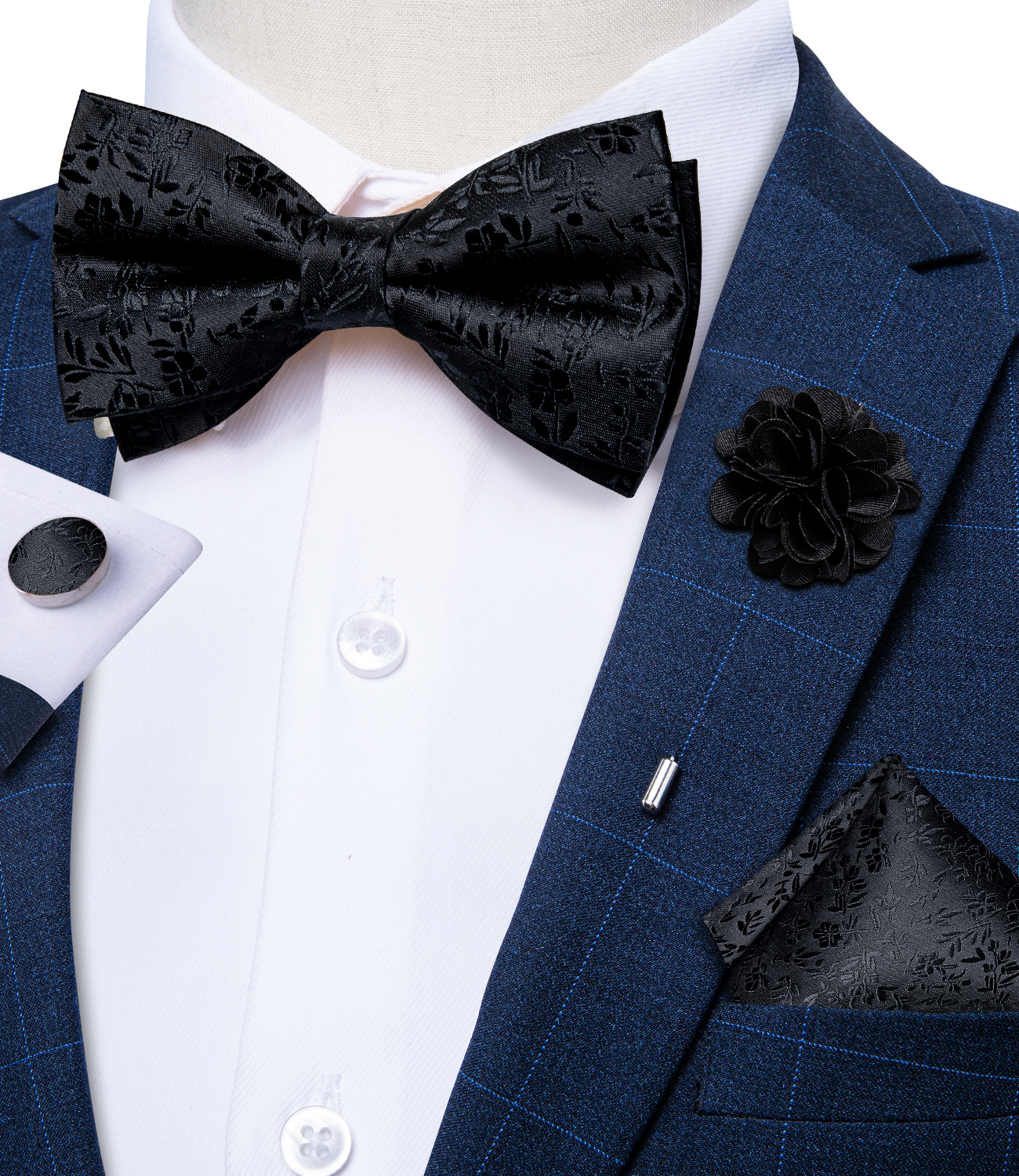 4Pcs Black Solid Floral Men's  - Bow Tie Pre Tied reseña y precio