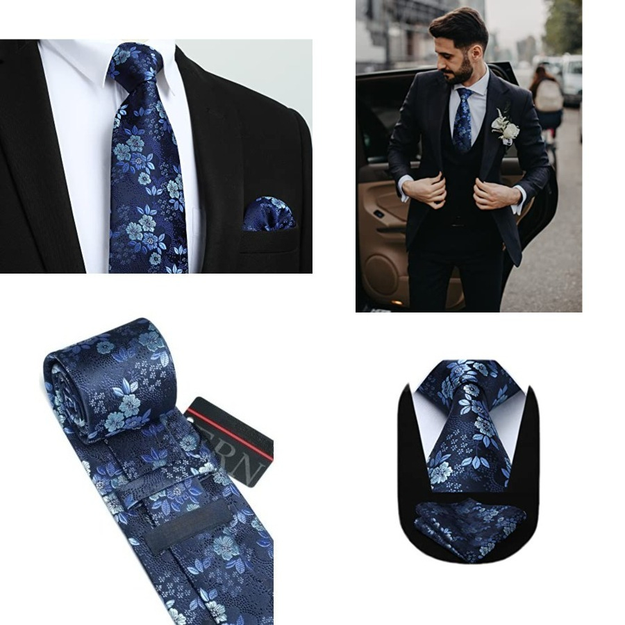 Men Floral Ties Woven Classic  - Pocket Square Set reseña y precio