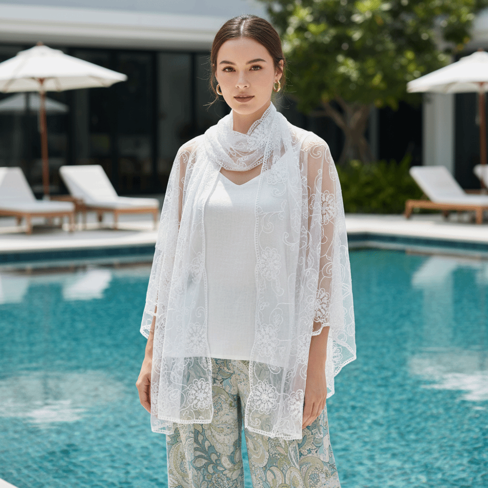 Lace Scarf Embroidered Floral  - Stole Wedding Shawl reseña y precio